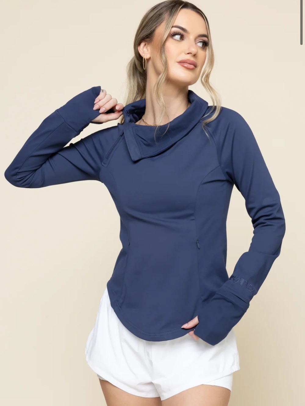 POPFLEX Chasing Pavements Mockneck Pullover Top Night Sky Blue Medium